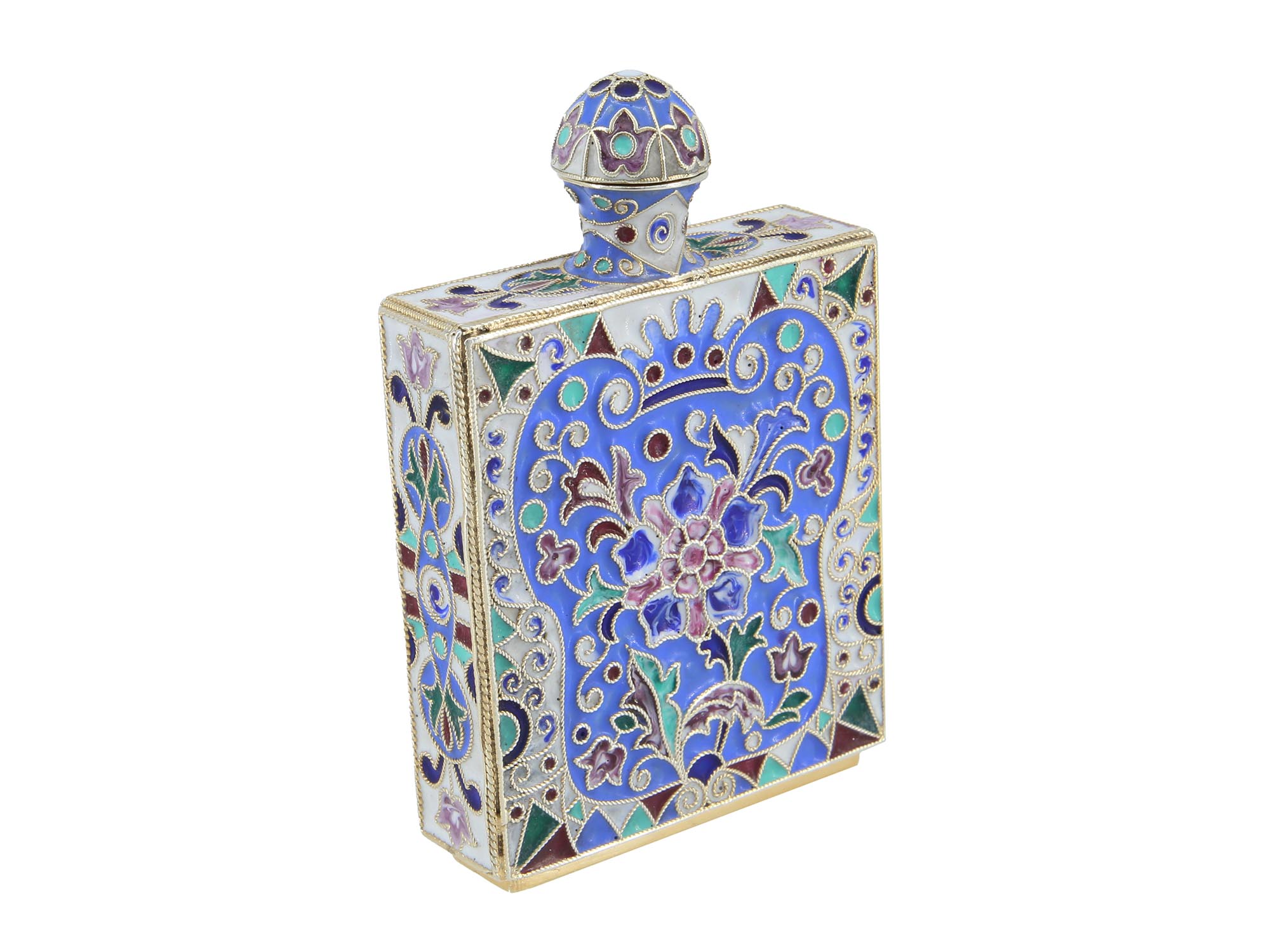 RUSSIAN GILT SILVER AND ENAMEL PERFUME BOTTLE PIC-0